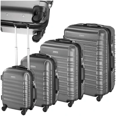 Image of TecTake® Hard Shell Suitcase Set, Lightweight Suitcases with TSA Lock Including Extra Large Suitcase, Large, Medium and Small, 360 Degree Wheels, Ergonomic Telescopic Handle Grey