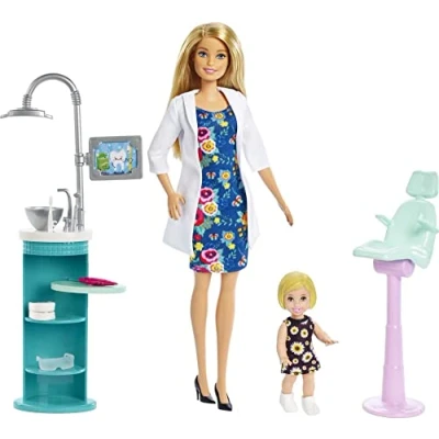 Image of Barbie FXP16 Dentist Doll &amp; Playset, Multi coloured, 32.6 cm*6.1 cm*12.7 cm