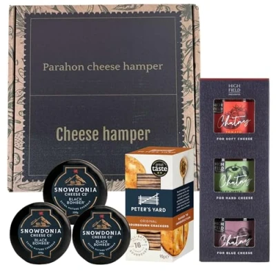 Image of Cheese Gift Set Extra Mature Cheddar Hamper Award Winning Gourmet Chutney &amp; Crackers Vintage Food Hampers for Birthday, Mothers Day or Fathers (Cheese 1)