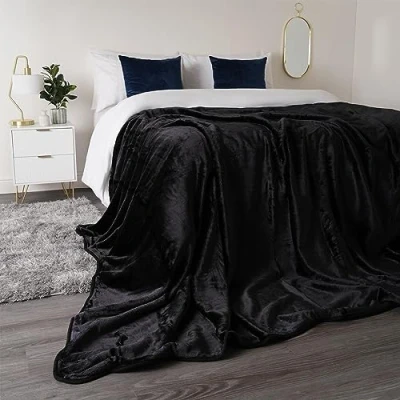 Image of Luxury Faux Fur Throw Over Sofa Bed Mink Soft Warm Fleece Blanket (Black, King 200cm x 240cm)