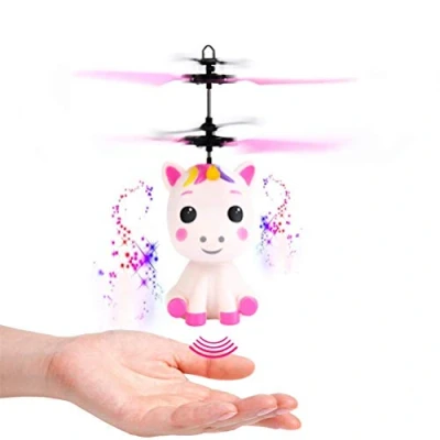 Image of Guanan Mini Flyer Unicorn with Remote Control and USB Cable, Flying LED Light Effect Propeller, Hand Controlled, Children, Girls from 6 Years