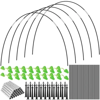 Image of 36Pcs Garden Greenhouse Hoops Grow Tunnel, Detachable Rust Free Fiberglass Support Frame with 18 Clips 20 Ground Nails, DIY Plant Stakes for Netting Raised Beds