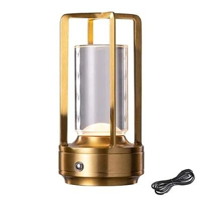 Image of Klarako Crystal Lantern, Decoration Atmosphere Night Light, Retro Charging Touch Dimming Table Lamp, Camping Lamp (Gold)