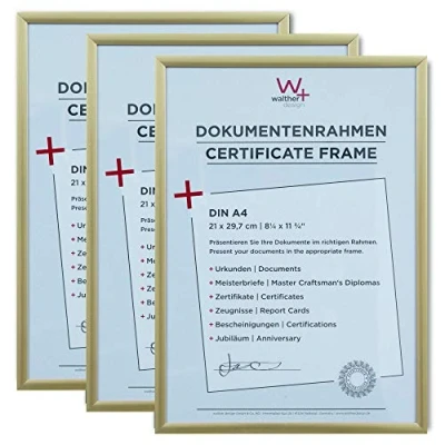 Image of walther Design Picture Frame Gold 21 x 29,7 cm (DIN A4) 3 Pack, New Lifestyle Plastic KV130G3