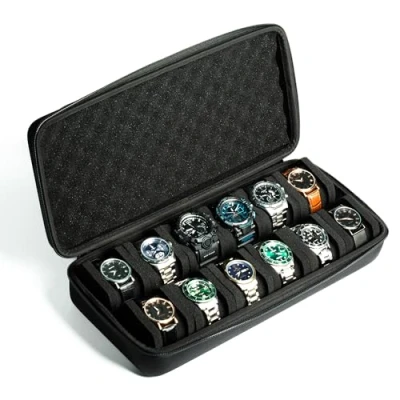 Image of AUKURA 12 slots watch case, storage box, travel padded case for display and organization