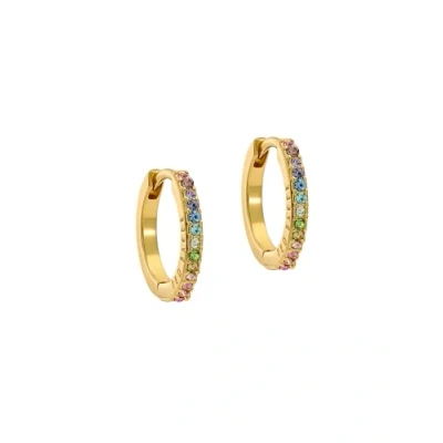 Image of Ted Baker Heplie Crystal Hoop Earrings (14mm outside diameter) For Women (Gold/Rainbow Pastel Crystal)