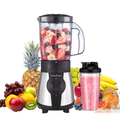 Image of Moulinex Blend&amp;Go Portable Blender with Travel Bottle, 750 ml, 300W Power, Compact and Easy to Clean Design, Stainless Steel Blenders, Use Mini Smoothie Blender, LM1B1D