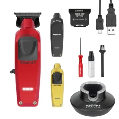 Image of GAMMA+ Boosted Professional Hair Trimmer for Men, and Beard with 8000 RPM Rotary Motor, 120 Minutes Cordless Running Time, Adjustable Blade 0 Gap, 3 Covers
