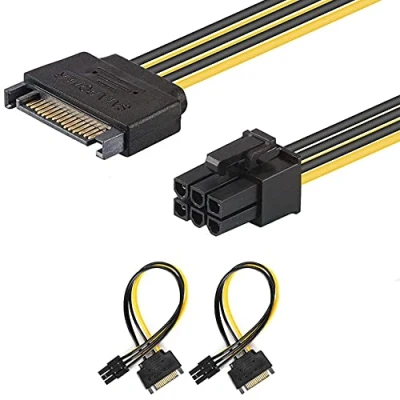 Image of J&amp;D (2 Pack SATA 15 Pin to 6 PCI Express (PCIe) Graphics Video Card Power Cable Adapter (20 cm)