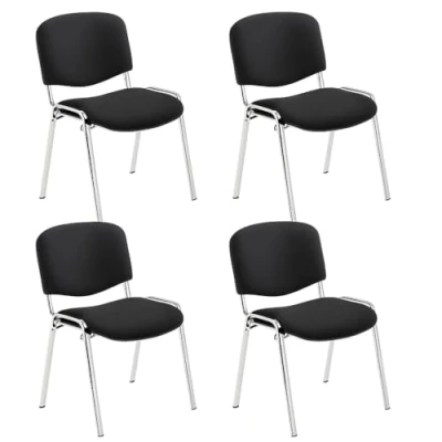 Image of Office Hippo Heavy Duty Meeting Chair, Versatile &amp; Robust Stackable Reception or Conference Chair With Strong Frame Padded Durable Seat, Up To 115kg Weight Black/Chrome, 4 Pack