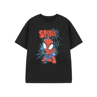 Image of Marvel Spiderman Black Boys T Shirt Spidey Webs Graphic Short Sleeved Tee for Kids Spider Man Superhero Cartoon Apparel Officially Licensed Merchandise