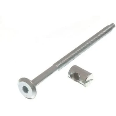 Image of Furniture Cot Bed Bolt Allen Head with Barrel Nuts 6MM M6 X 100MM ZP (4, Zinc Plated, 100mm)