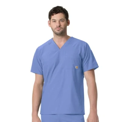 Image of Carhartt Men&#039;s Slim Fit V Neck Top Medical Scrubs Shirt, Ceil Blue, S