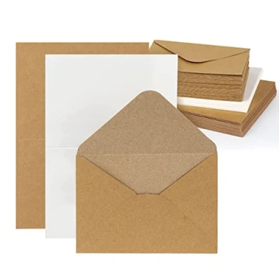 Image of Mocraft 30 Blank Card and Envelopes Set Vintage Kraft Cards with &amp; White Insert Sheets Recycled Folded for Greetings Invitation, Brown (Not Self Seal)
