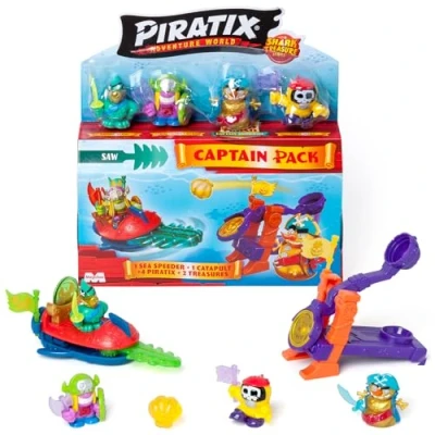 Image of Piratix Shark Treasure SeriesCaptain Pack Snowball.Includes 4 (1 golden captain), “crystal accessories,Sea Speeder,Catapult, 2 exclusive flags and treasures with crystal effect. 1/6