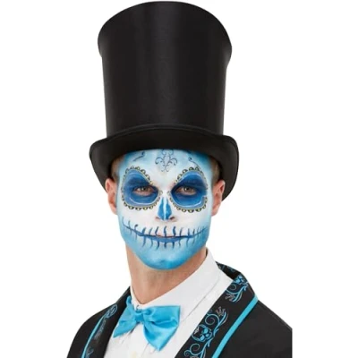 Image of Smiffys Make Up FX, Day Of The Dead Kit, Aqua, Blu Facepaints, Transfers, Crayon, Sponge &amp; Applicator, Cosmetics and Disguises Fancy Dress, Halloween Dress Disguises.