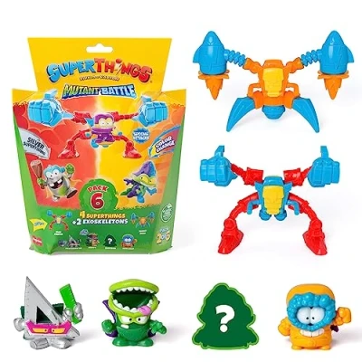 Image of SuperThings Mutant Battle Series Pack of 6. Includes 4 (1 silver captain) and 2 Exoskeletons. 6