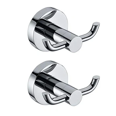 Image of Dandelionsky 2PCS Wall Mount Robe Hooks Modern Polished Chrome Solid Brass Double Towel Door Bathroom Toilet Hat Clothes Hanger