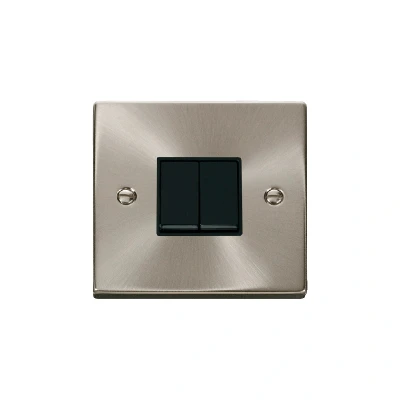 Image of Click Deco 2 Gang Way 10AX Switch Satin Chrome Black Inserts
