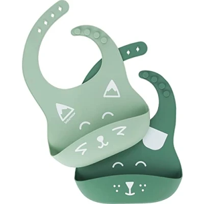 Image of Babymoov BIB&#039;ISY Set of 2 Silicone Bibs, Green, One Size (A007608)