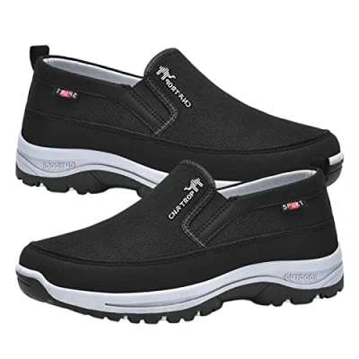 Image of Smileshiney Orthopedic Shoes for Men Hands Slip On Walking Shoes,Orthopedic Walking, Casual Boat Black