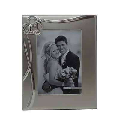 Image of Personalised Wedding Silver Plated &amp; Diamante Hearts 5 x 7 Photo Frame FREE ENGRAVING by Juliana