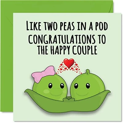 Image of Wedding Cards for Bride and Groom Peas in a Pod Happy Day Congratulations, Congrats Well Done Just Married Card, 145mm x Marriage Greeting Couples