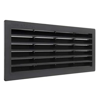 Image of La Ventilazione P25R2510N Rectangular Ventilation Grille in Black Plastic for Installation with Insect net. Size 254x108mm, 254x108 mm