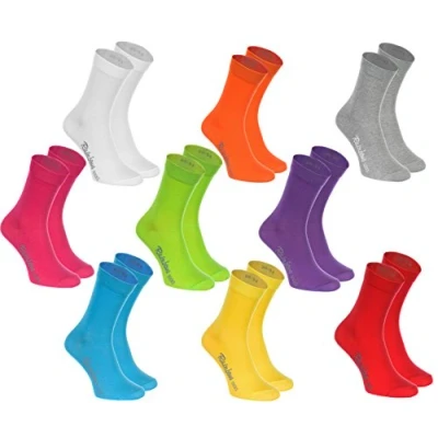 Image of Rainbow Socks Women Men Colourful Cotton Casual 9 Pairs White Purple Grey Orange Red Yellow Turquoise Green Fuchsia Size 4 6