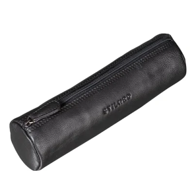 Image of STILORD &#039;Miller&#039; Pencil Roll Case Leather Vintage Pen Pouch Round Organiser for Women Men Stationary Slim in Genuine Leather, Colour:Black