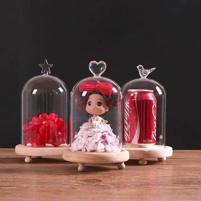 Image of Living and Home Glass Display Bell Jar Dome Cloche with Wooden Base,Star 12x18cm/No Light
