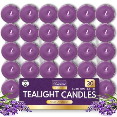 Image of 30pk Scented Tea Lights Lavender Candles Strong Light Long Lasting for Home Decor Tealight Burn Time Tealights