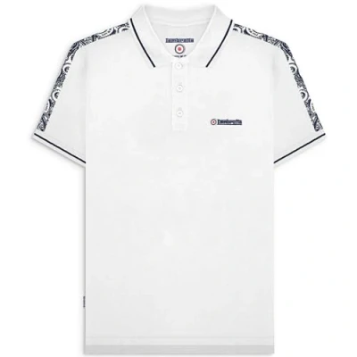 Image of Lambretta Mens Paisley Taped Retro Mod Polo Shirt White 2XL