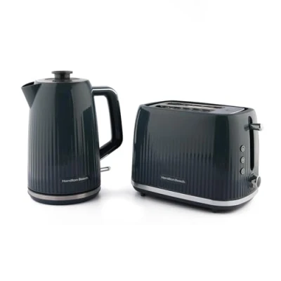 Image of Hamilton Beach Miami Breakfast Jug Kettle &amp; 2 Slice Toaster Bundle Charcoal Grey, Silver/Grey