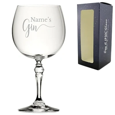 Image of Personalised Engraved Crystal Gin and Tonic Cocktail Glass with Name&#039;s Design, Personalise Any Name for Occasion, Gift Box Included, Laser