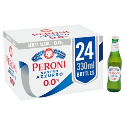Image of Peroni Nastro Azzurro Alcohol Free Beer, 0.0% ABV a Light Bodied Non Alcoholic Beer Alternative. Refreshing &amp; Crisp Taste with Clean Finish (Case of 24 x 33cl Glass Bottles)
