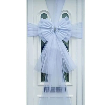 Image of ReTaaj Extra Large Deluxe Fabric Christmas Bow &amp; Ribbon Kit Front Door Window Wedding Traditional Xmas Party Gifts Outdoor Decoration (White)