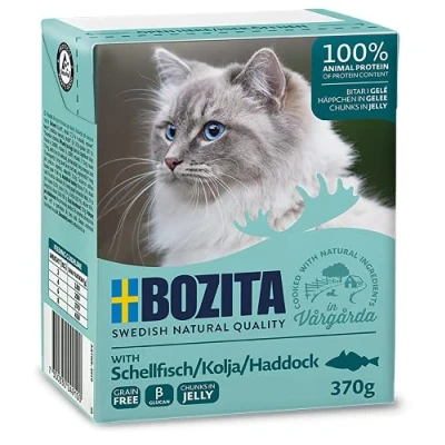 Image of 16 x 370g with Haddock Chunks in Jelly Saver Pack Bozita Wet Cat Food