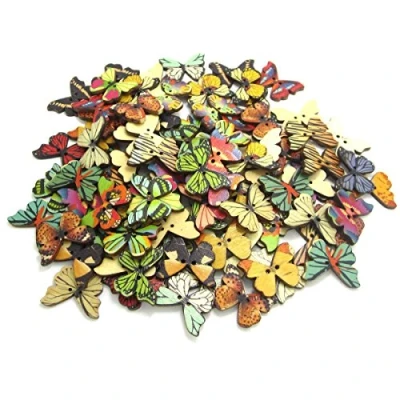 Image of NAMVO 100PCS Butterfly Button 2 Holes Colorful Wooden for DIY Sewing Scrapbooking Crafts