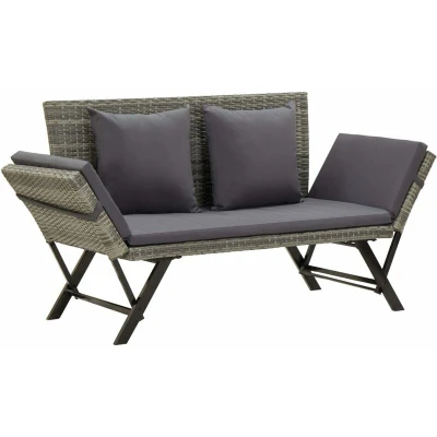 Image of vidaXL Garden Bench with Cushions Grey 176 cm Poly Rattan