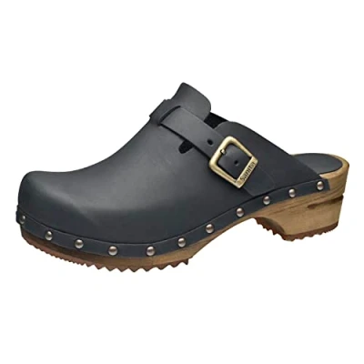 Image of Sanita Kristel Mule Clog Original Handmade Wooden Leather for Women Sustainable Sole Black 4 UK
