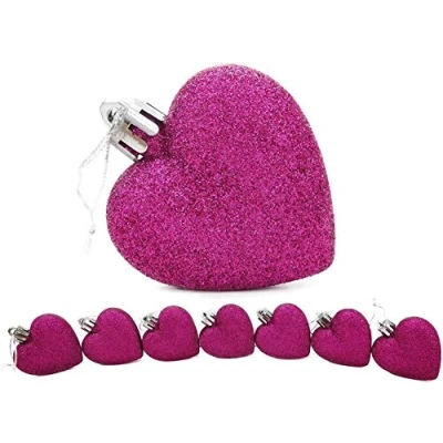 Image of Toyland® 8 Heart Shaped Pink Christmas Baubles Decoration Tree