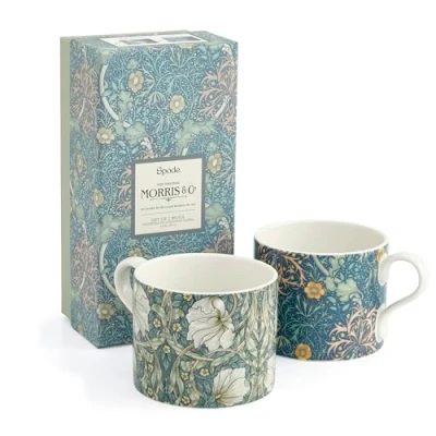 Image of Morris &amp; Co Mugs Set of 2 Seaweed Teal Pimpernel Privat