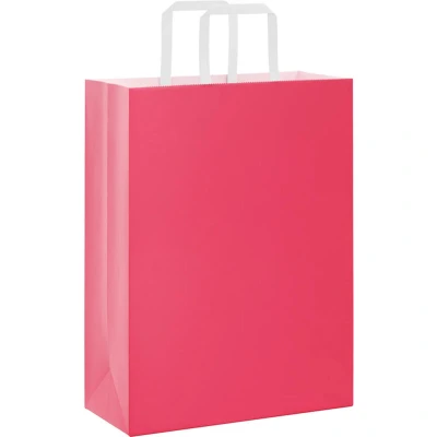 Image of vidaXL Paper Bags 250 pcs with Handles Pink 26x12x35 cm