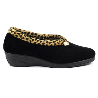 Image of Lunar Paloma Leopard Trim Slipper 3 UK Black