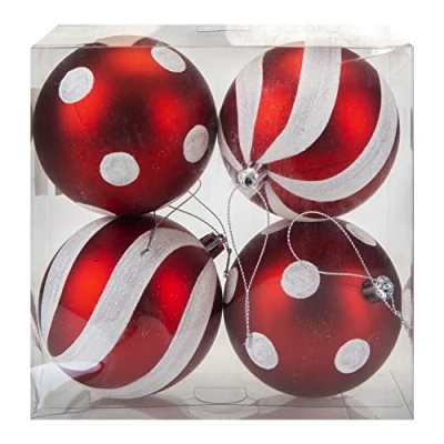 Image of VFM Red &amp; White 9cm Baubles Candy Cane (4 Pack) Christmas Tree Decorations