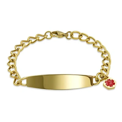 Image of Bling Jewelry Identification Medical ID Bracelet Blank Miami Cuban Link Chain for Women Gold 2 Tone Stainless Steel 7.5 Inch