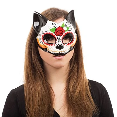 Image of Bristol Novelty EM762 Pack of 1 Day The Dead Kitty Half Mask Glasses Frame, Womens, Multi Colour, One Size