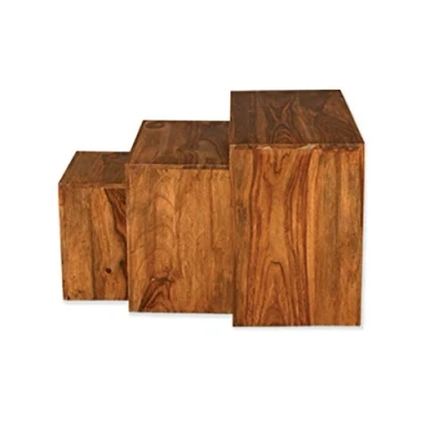 Image of Cube Indian Rosewood Nest of Tables/Solid Sheesham Nesting Tables/Modern Living Room Furniture