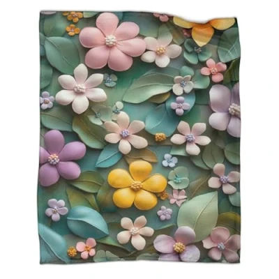 Image of QIACVYDKZ Flannel Sherpa Floral Throw Wildflowers Pattern Fleece Blanket Soft Fuzzy Soft, Plush, Fluffy, Warm, Cozy Super Warm Plush 50x60inch(127x152cm)